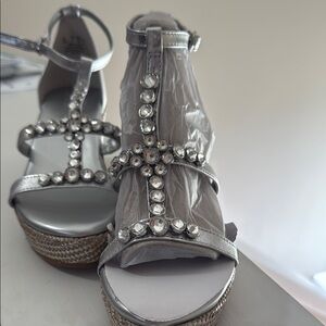 Silver Strappy Sandals with Rhinestones